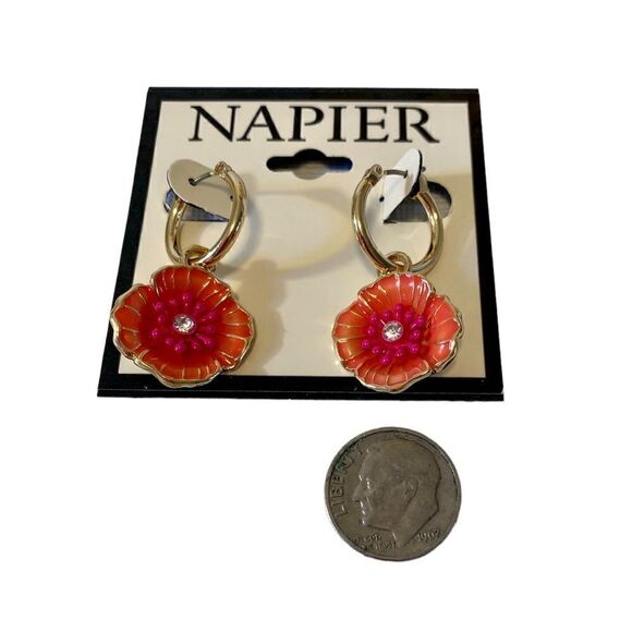 Napier Orange, Pink & Gold Toned Hoop Drop Earrings. Very Cute! - Picture 6 of 6